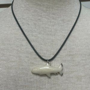 NEW TAGUA NUT CARVED SHARK ON LEATHER CORD CHOKER NECKLACE FAIR TRADE UNIQUE